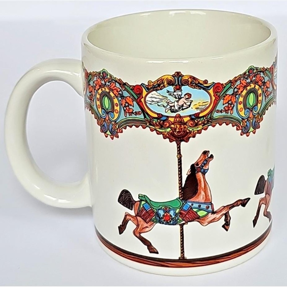 1985 Willitts Designs Carousel Horse Coffee Mug‎ Vintage Carnival Cherub Art